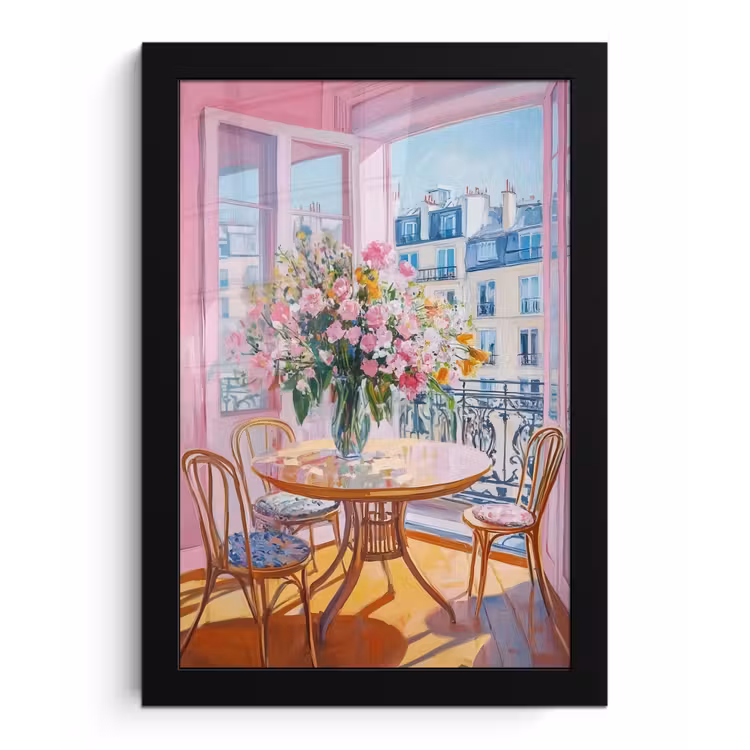 Pink - City - Bloemen fotolijst zwart zonder passe partout klein -3d