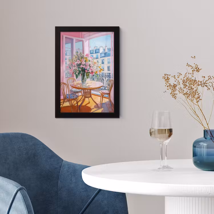 Pink - City - Bloemen fotolijst zwart zonder passe partout klein -sfeer4