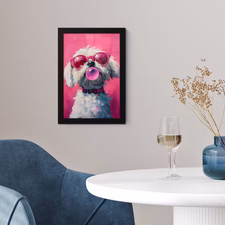 Pink - Hond - Bubbel fotolijst zwart zonder passe partout klein -sfeer4