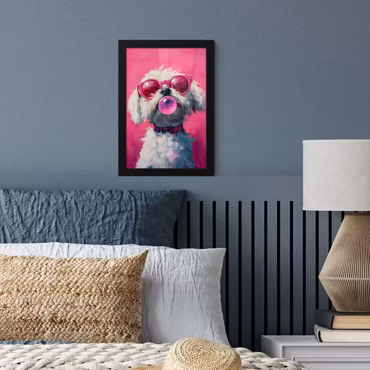 Pink - Hond - Bubbel fotolijst zwart zonder passe partout klein -sfeer3