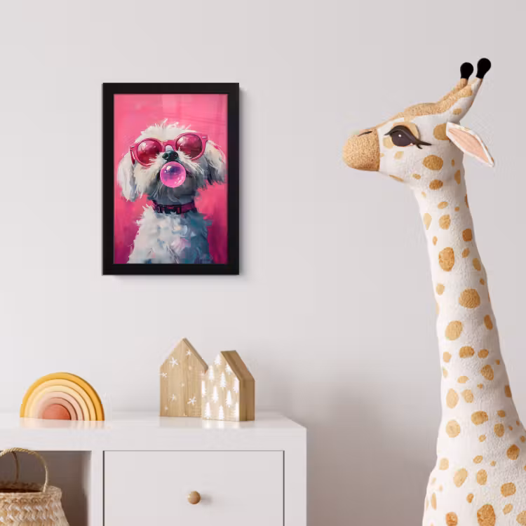 Pink - Hond - Bubbel fotolijst zwart zonder passe partout klein -usfeer4_kinderkamer