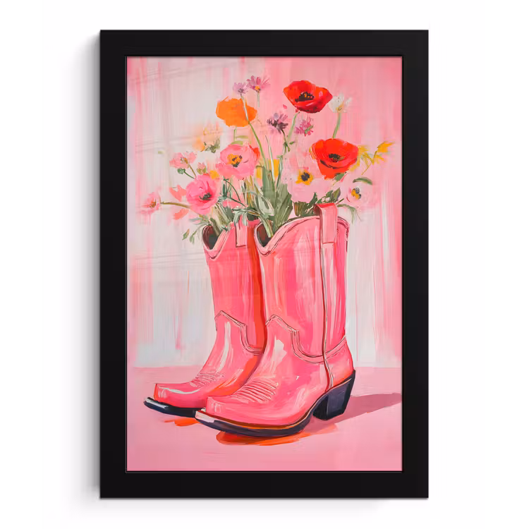 Roze - Bloemen - Cowboy fotolijst zwart zonder passe partout klein -3d