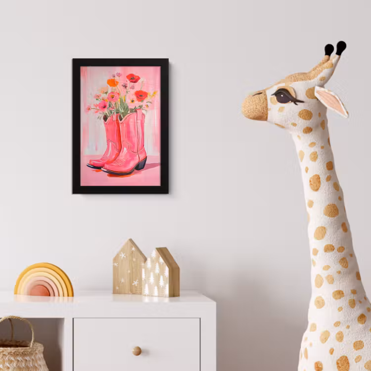 Roze - Bloemen - Cowboy fotolijst zwart zonder passe partout klein -usfeer4_kinderkamer