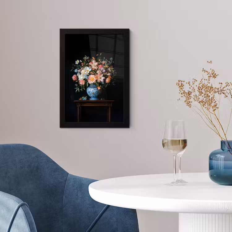 Roze - Bloemen - Vaas - Kleuren fotolijst zwart zonder passe partout klein -sfeer4