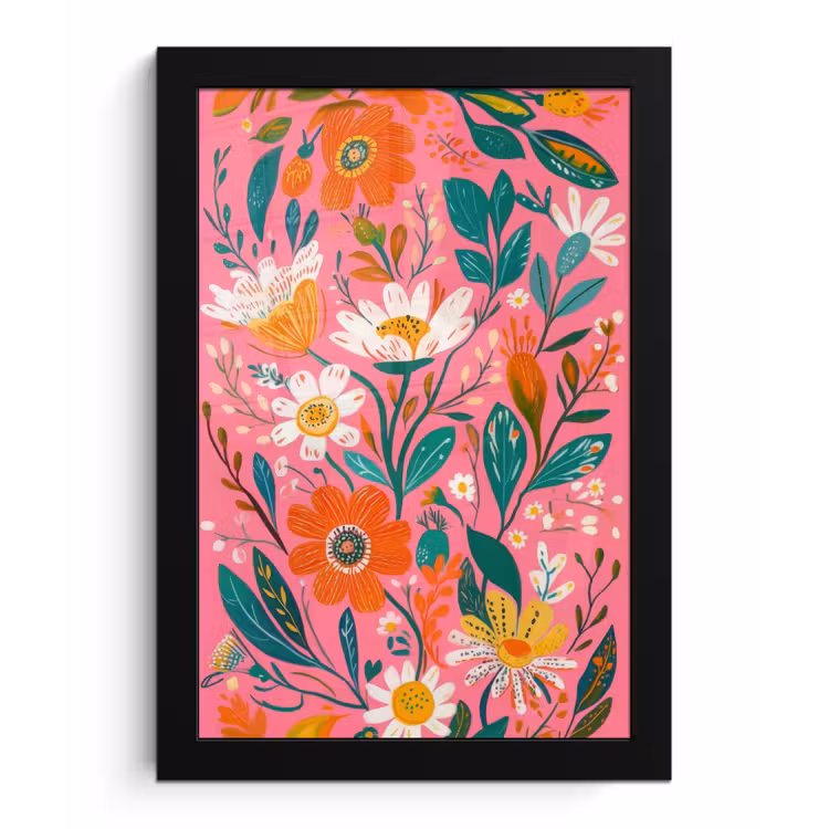 Roze - Bloemen - Wit - Oranje fotolijst zwart zonder passe partout klein -3d