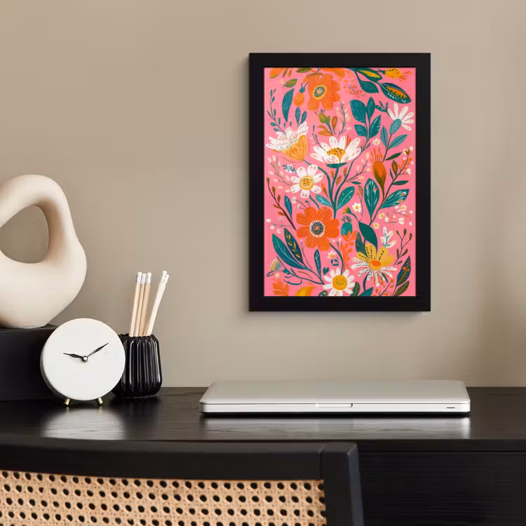 Roze - Bloemen - Wit - Oranje fotolijst zwart zonder passe partout klein -sfeer1