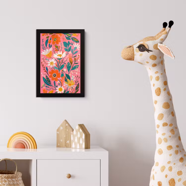 Roze - Bloemen - Wit - Oranje fotolijst zwart zonder passe partout klein -usfeer4_kinderkamer