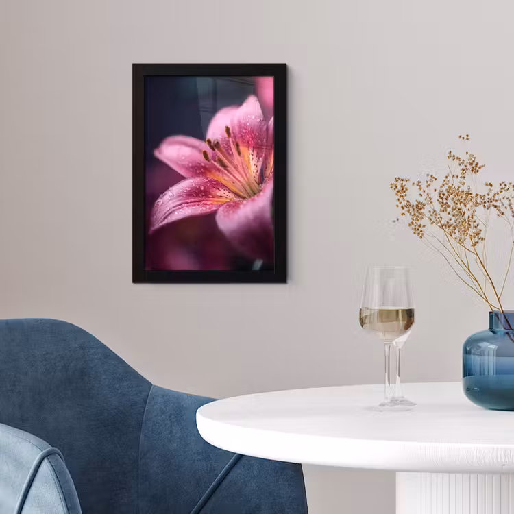 Roze - lelie - Dauwdruppels fotolijst zwart zonder passe partout klein -sfeer4