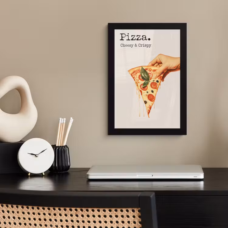 Pizza - Kaas - Pepperoni fotolijst zwart zonder passe partout klein -sfeer1