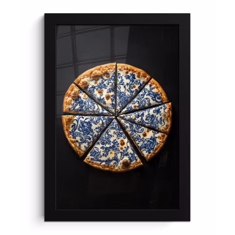 Pizza - Eten - Delftsblauw fotolijst zwart zonder passe partout klein -3d