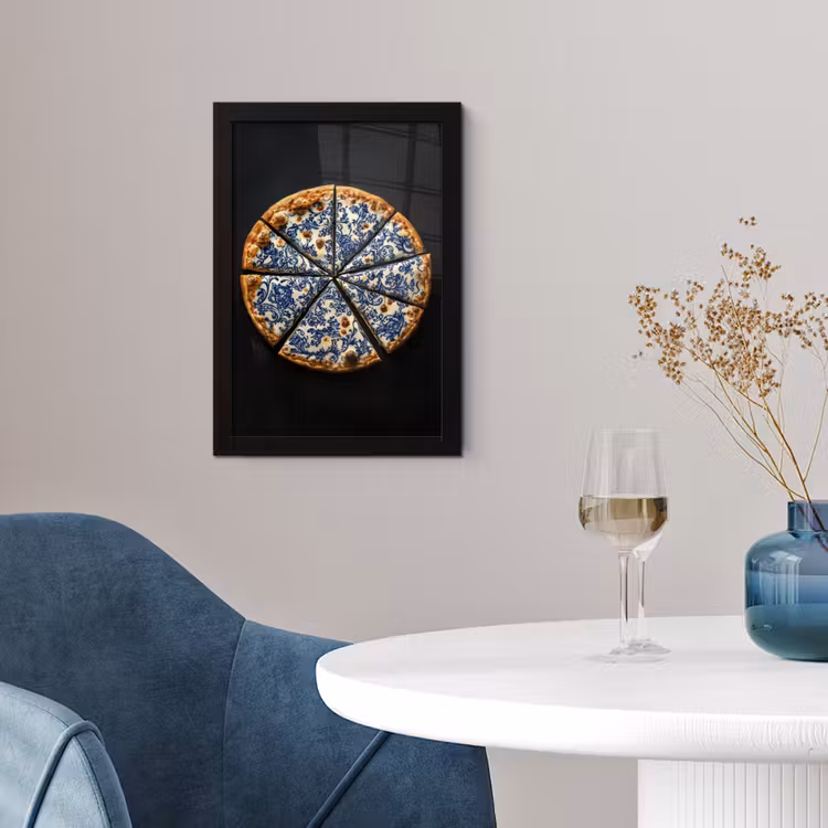Pizza - Eten - Delftsblauw fotolijst zwart zonder passe partout klein -sfeer4