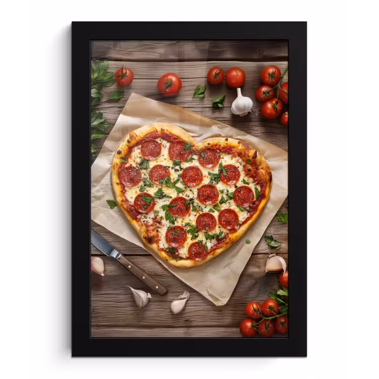 Pizza - Hart - Pepperoni - Tomaat fotolijst zwart zonder passe partout klein -3d
