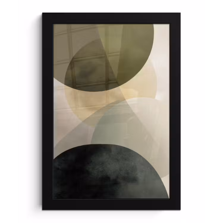 Vlakken - Abstract - Beige - Cirkels fotolijst zwart zonder passe partout klein -3d