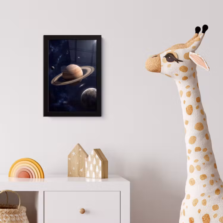 Planeten - Saturnus - Ruimte fotolijst zwart zonder passe partout klein -usfeer4_kinderkamer