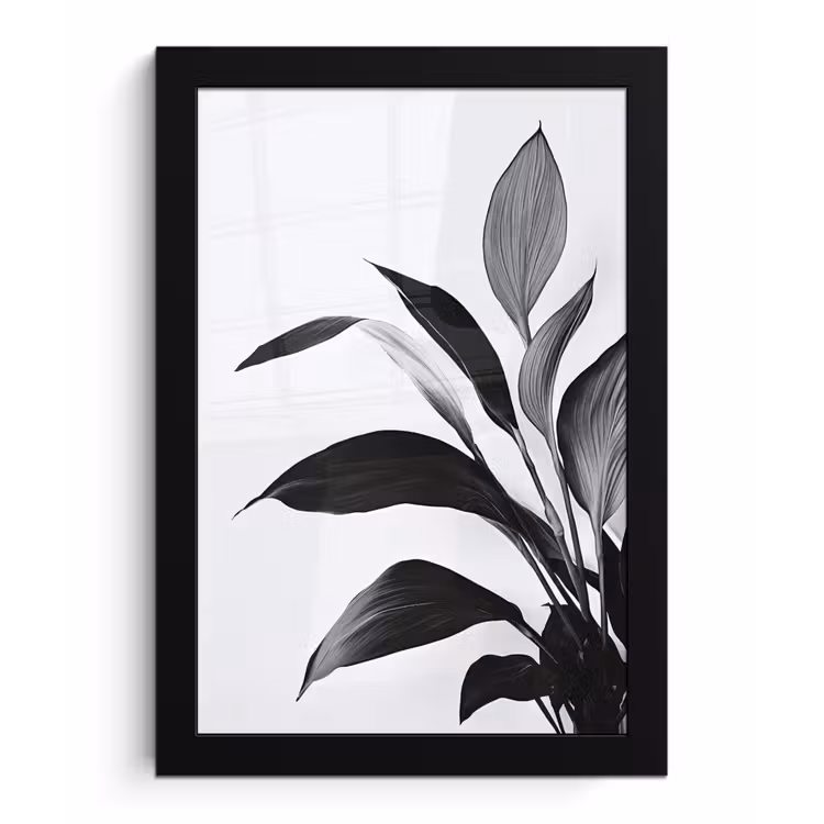 Plant - Bladeren - Minimalistisch - Zwart fotolijst zwart zonder passe partout klein -3d