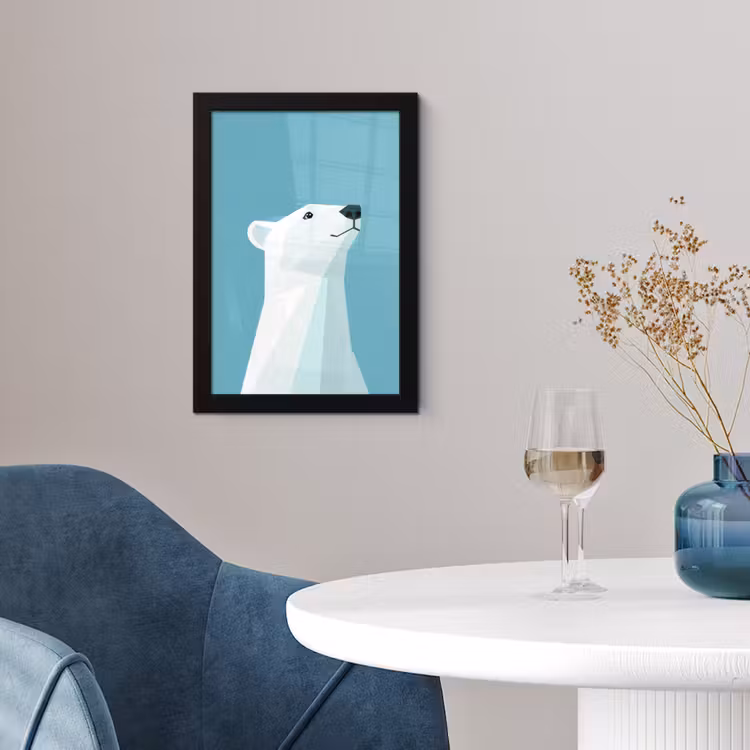 Ijsbeer - Lichtblauw - Minimalistisch fotolijst zwart zonder passe partout klein -sfeer4