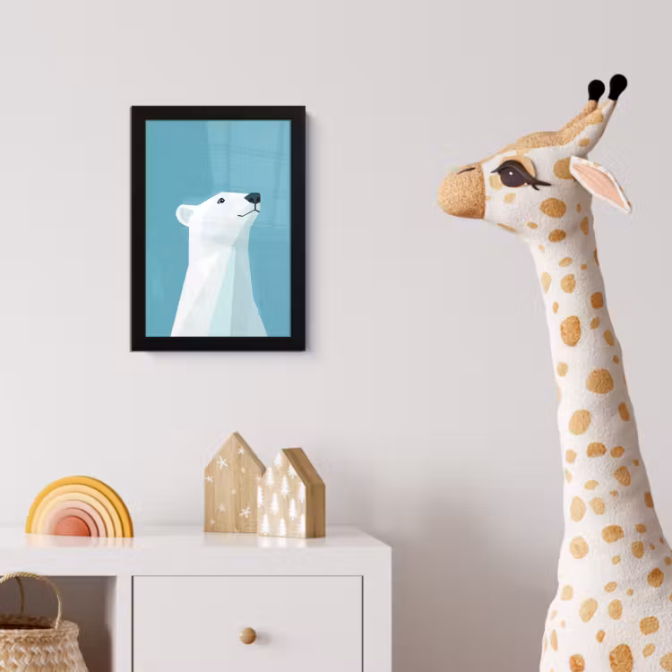 Ijsbeer - Lichtblauw - Minimalistisch fotolijst zwart zonder passe partout klein -usfeer4_kinderkamer