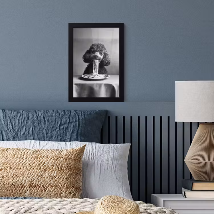 Poedel - Hond - Zwart - Wit - Schattig - Pasta fotolijst zwart zonder passe partout klein -sfeer3