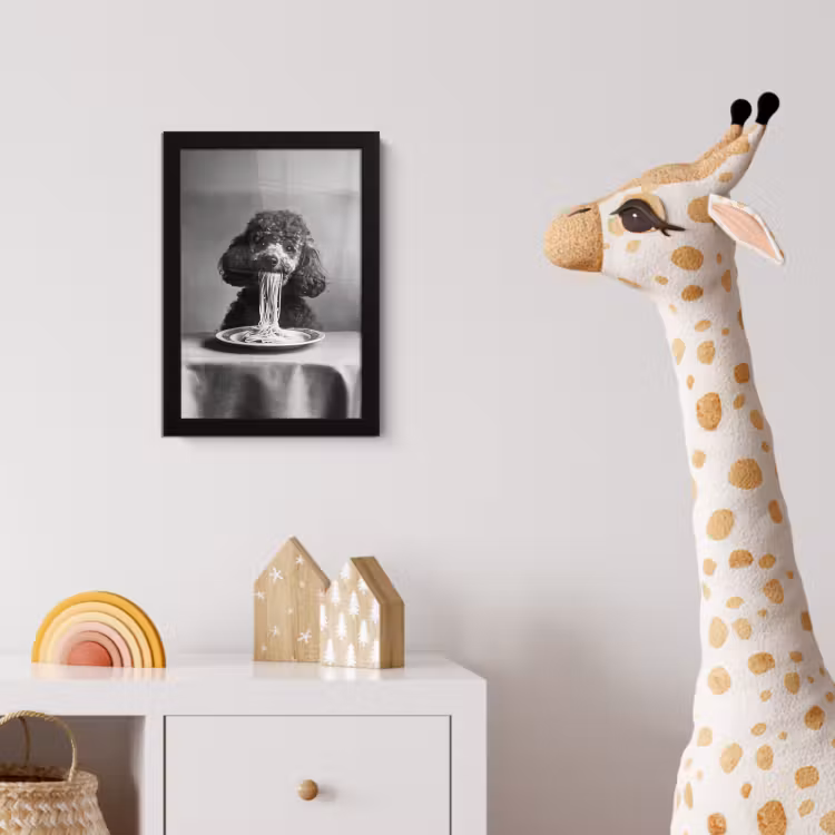 Poedel - Hond - Zwart - Wit - Schattig - Pasta fotolijst zwart zonder passe partout klein -usfeer4_kinderkamer