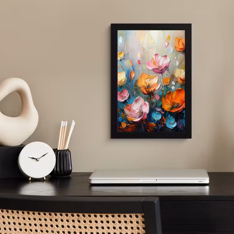 Klaprozen - Bloemen - Kunst - Botanisch fotolijst zwart zonder passe partout klein -sfeer1
