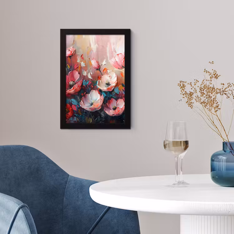 Klaprozen - Roze - Bloemen - Botanisch - Kunst fotolijst zwart zonder passe partout klein -sfeer4