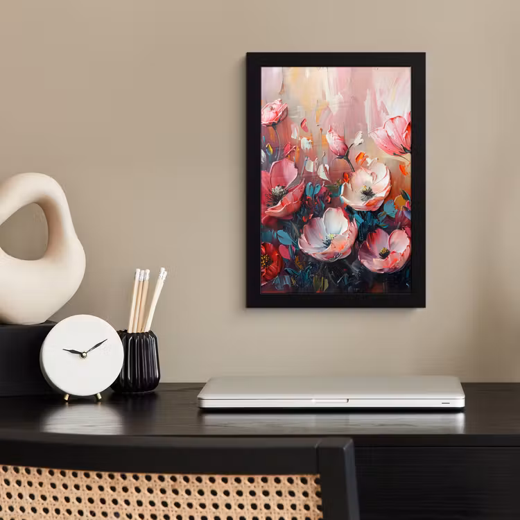 Klaprozen - Roze - Bloemen - Botanisch - Kunst fotolijst zwart zonder passe partout klein -sfeer1