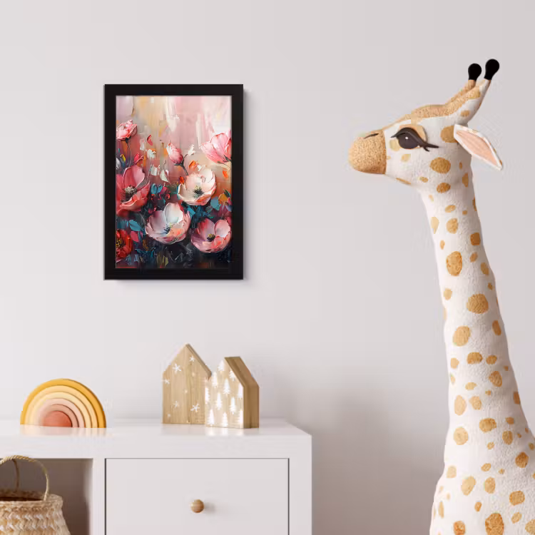 Klaprozen - Roze - Bloemen - Botanisch - Kunst fotolijst zwart zonder passe partout klein -usfeer4_kinderkamer