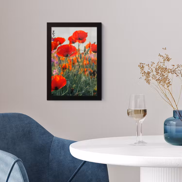 Klaproos - Bloemen - Rood - Paars - Weide fotolijst zwart zonder passe partout klein -sfeer4