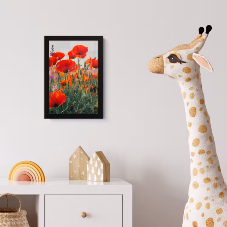 Klaproos - Bloemen - Rood - Paars - Weide fotolijst zwart zonder passe partout klein -usfeer4_kinderkamer