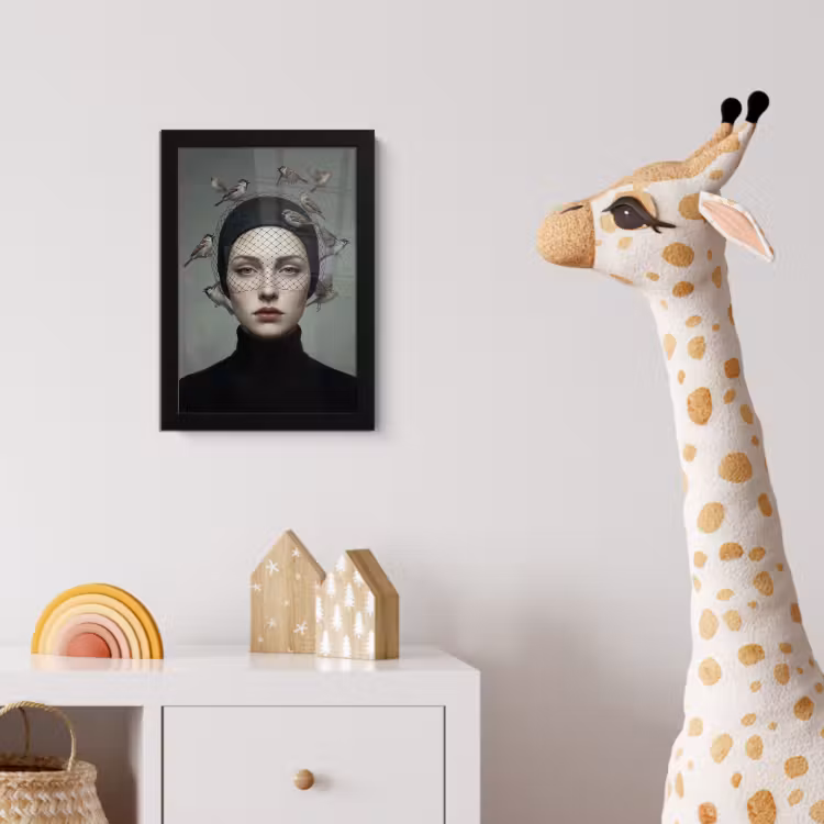 Portret - Vogels - Zwart fotolijst zwart zonder passe partout klein -usfeer4_kinderkamer