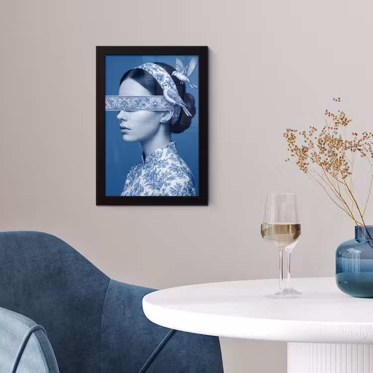 Portret - Klassiek - Wit - Blauw fotolijst zwart zonder passe partout klein -sfeer4
