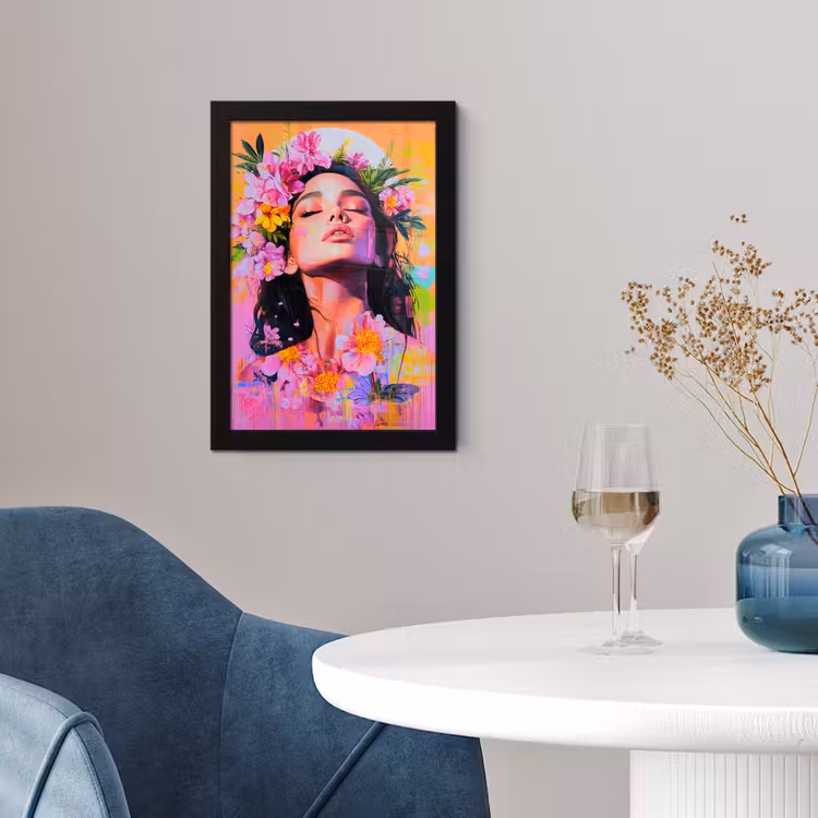 Portret - Bloemenkroon - Vrouw fotolijst zwart zonder passe partout klein -sfeer4