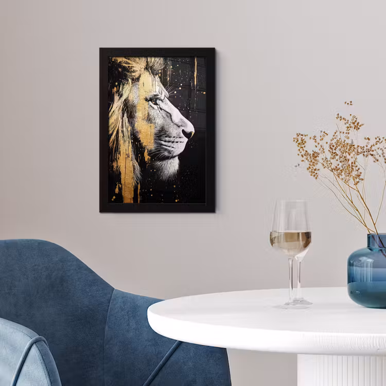 Portret - Leeuw - Abstract - Goud fotolijst zwart zonder passe partout klein -sfeer4