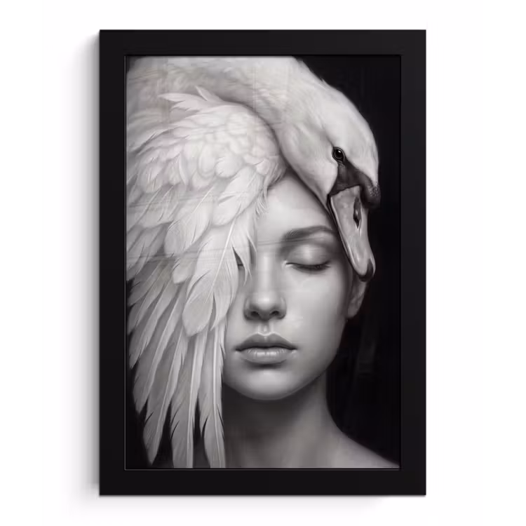 Portret - Zwaan - Zwart - Wit fotolijst zwart zonder passe partout klein -3d