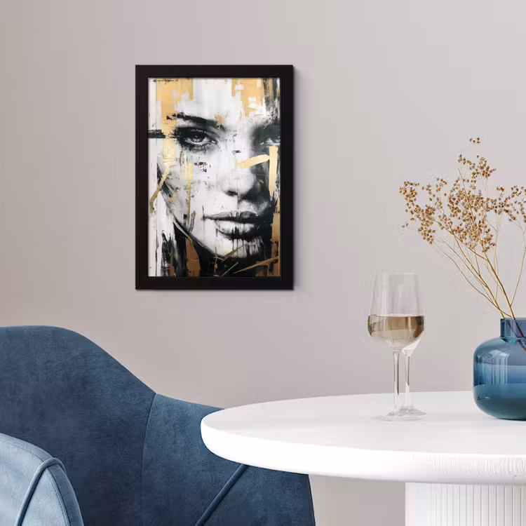 Portret - Vrouw - Penseelstreken - Goud fotolijst zwart zonder passe partout klein -sfeer4