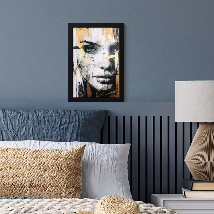 Portret - Vrouw - Penseelstreken - Goud fotolijst zwart zonder passe partout klein -sfeer3