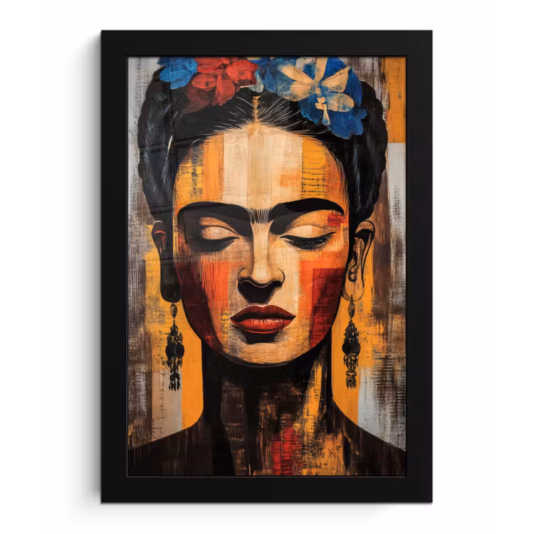 Portret - Vrouw - Bloemen fotolijst zwart zonder passe partout klein -3d