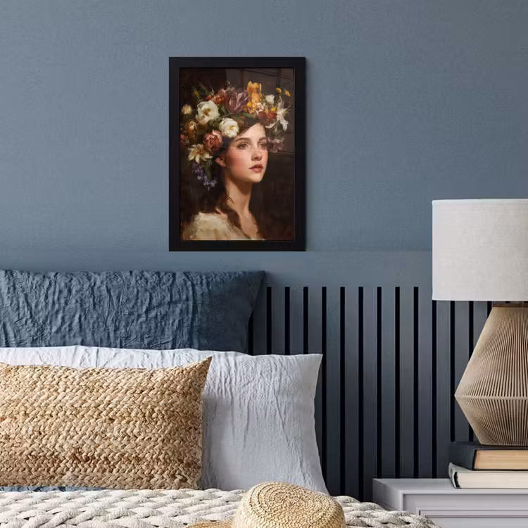Portret - Vrouw - Bloemen fotolijst zwart zonder passe partout klein -sfeer3