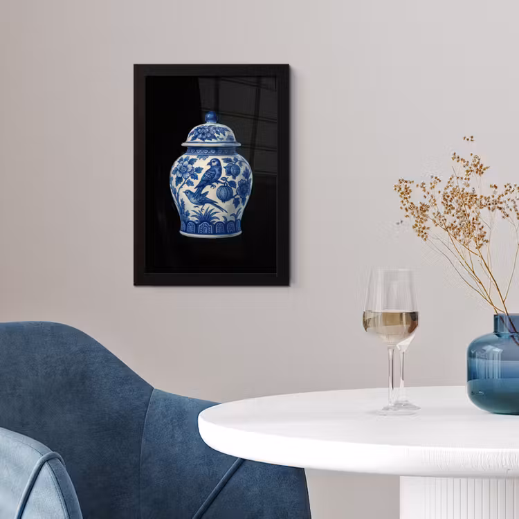 Pot - Delfts Blauw - Bloemen fotolijst zwart zonder passe partout klein -sfeer4