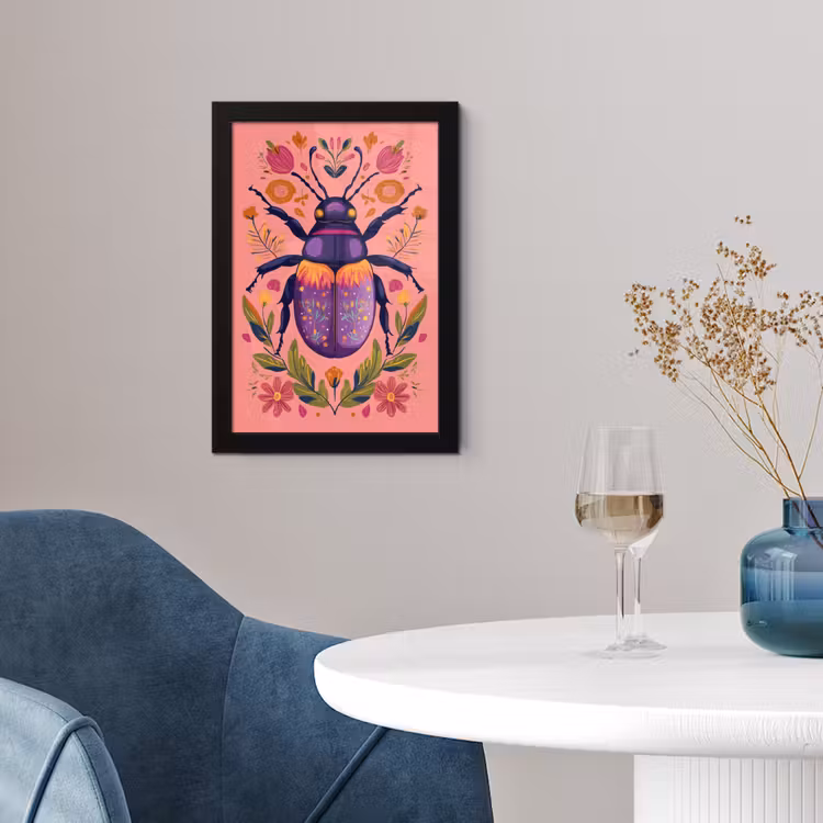 Paars - Kever - Stipjes - Bloemen fotolijst zwart zonder passe partout klein -sfeer4