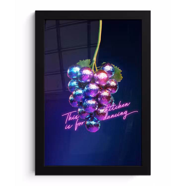 Quote - Neon - Disco - Druiven fotolijst zwart zonder passe partout klein -3d