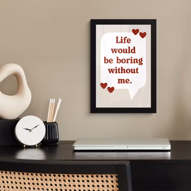 Quote - Tekstballon - Hartjes fotolijst zwart zonder passe partout klein -sfeer1