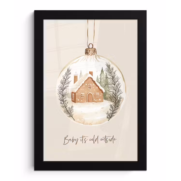 Quote - Winter - Kerst - Beige - Kerstbal fotolijst zwart zonder passe partout klein -3d
