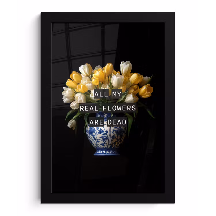 Quotes - Bloem - Tulp - Geel fotolijst zwart zonder passe partout klein -3d
