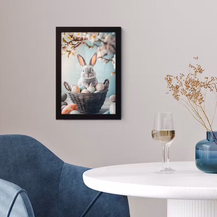 Konijn - Eieren - Mand fotolijst zwart zonder passe partout klein -sfeer4