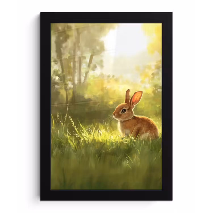 Konijn - Zonlicht - Bos fotolijst zwart zonder passe partout klein -3d