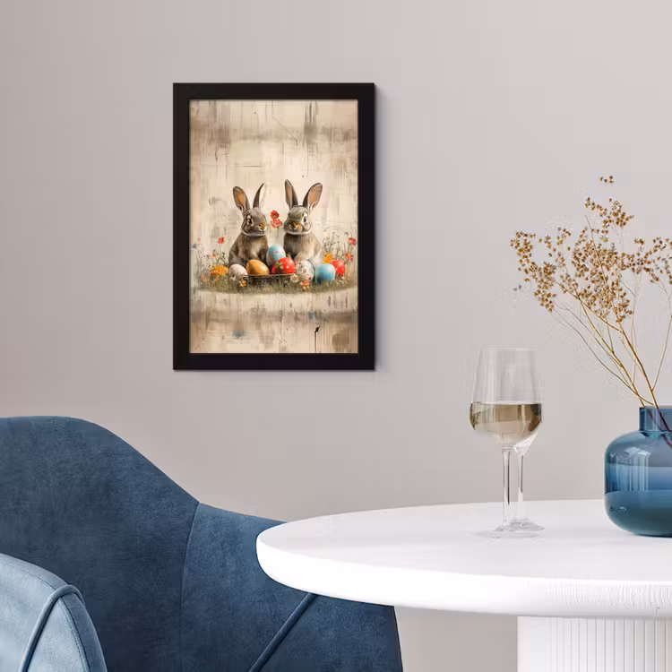 Konijnen - Bloemen - Eieren fotolijst zwart zonder passe partout klein -sfeer4