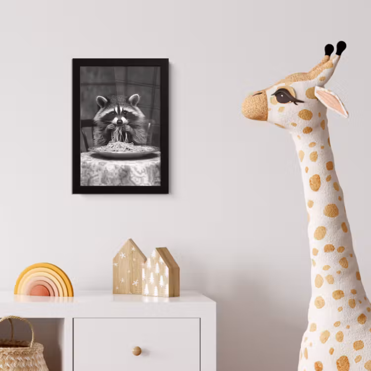 Wasbeer - Cute - Pasta - Tafelkleed - Zwart - Wit fotolijst zwart zonder passe partout klein -usfeer4_kinderkamer