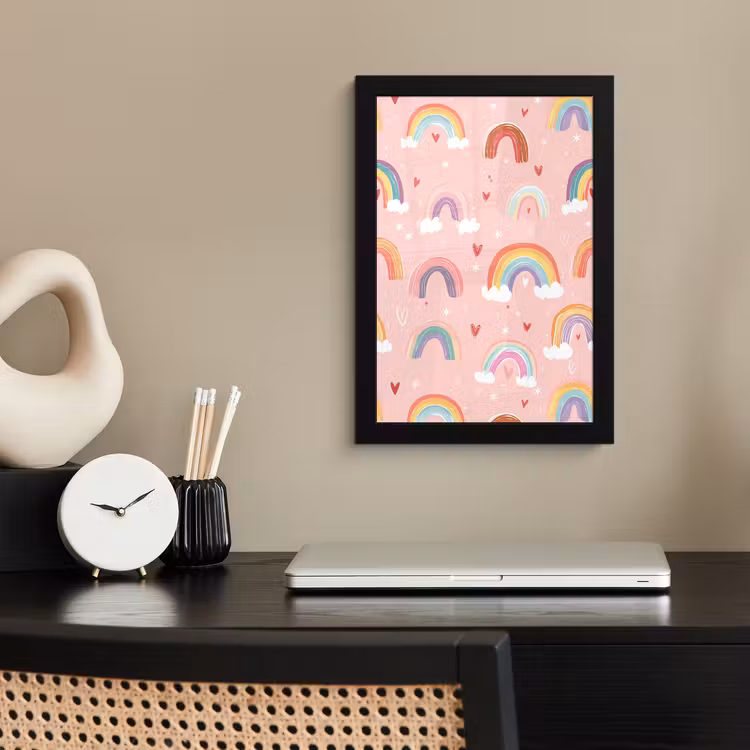 Regenboog - Patroon - Pastel - Handgetekend fotolijst zwart zonder passe partout klein -sfeer1