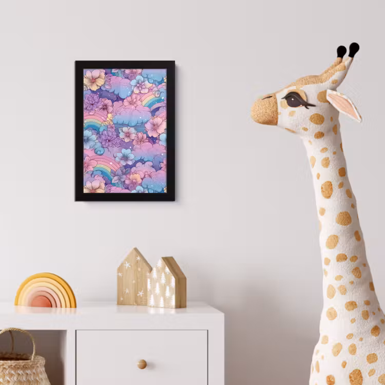 Regenbogen - Bloemen - Kleurrijk - Wolken fotolijst zwart zonder passe partout klein -usfeer4_kinderkamer